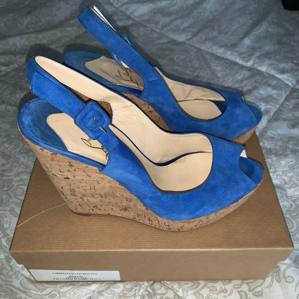 Christian Louboutin Blue Suede Wedge Platform sz40